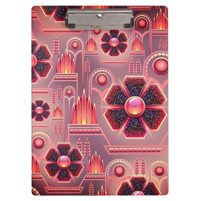 Art deco floral geometric pattern pink orange clipboard (Front)