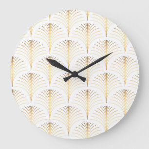 Art Deco Floral: Golden Elegance. Large Clock