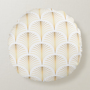 Art Deco Floral: Golden Elegance. Round Cushion