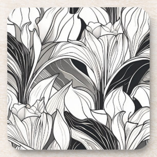 Art Deco Floral Hard plastic coaster set