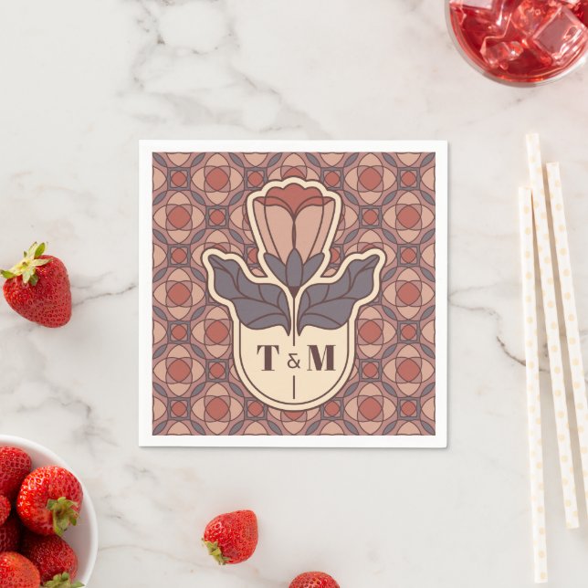 Art Deco Floral Monogram Wedding Paper Napkins (Insitu)