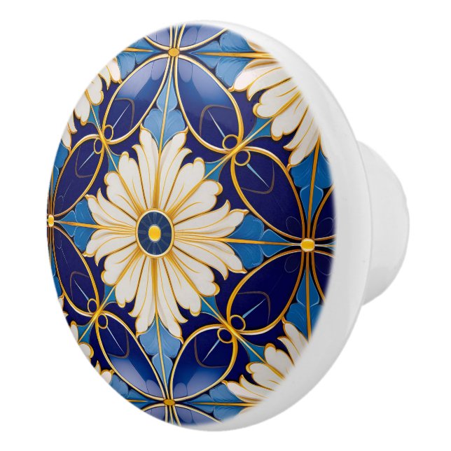 Art Deco Floral Pattern Drawer Cabinet Ceramic Knob (Right)