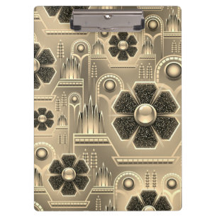 Art deco floral pattern vintage geometric gold clipboard