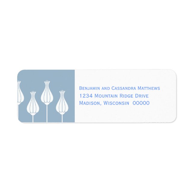Art Deco Floral Return Address Labels, Blue (Front)