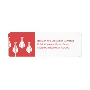 Art Deco Floral Return Address Labels, Red