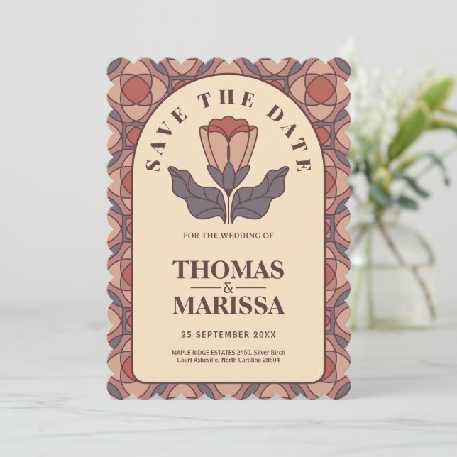 Art Deco Floral Save the Date QR Code Retro (Standing Front)