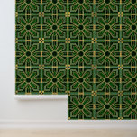 Art Deco Floral Tiles, Emerald Green and Faux Gold Wallpaper<br><div class="desc">This wallpaper features an Art Deco floral tile in emerald green and faux gold.</div>