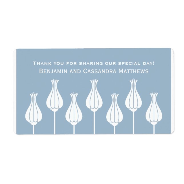 Art Deco Floral Wedding Labels, Blue (Front)