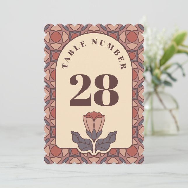 Art Deco Floral Wedding Table Number Card Retro (Standing Front)