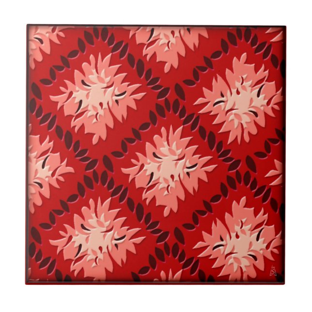 Art Deco Flower Grid - Reds Tile (Front)
