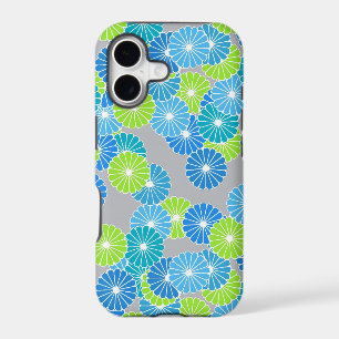 Art Deco flower pattern - blue and lime green