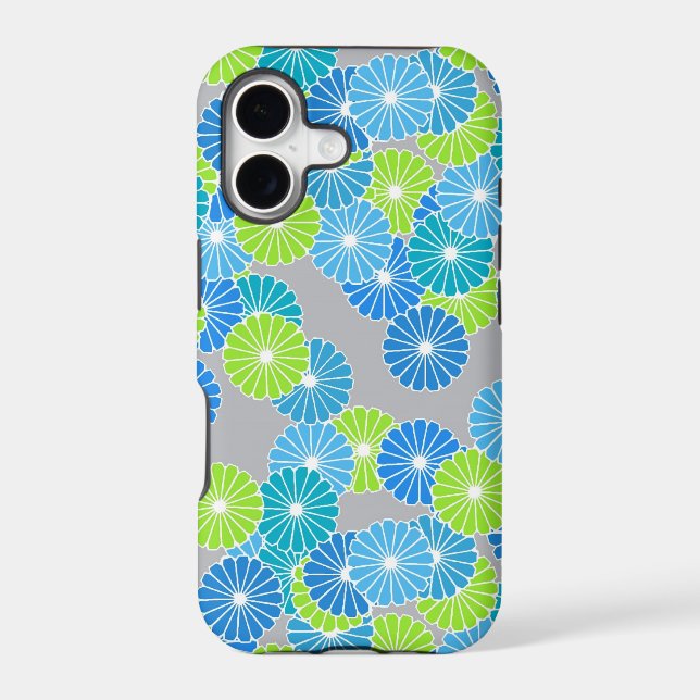 Art Deco flower pattern - blue and lime green (Back)