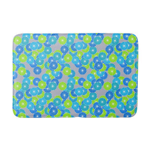 Art Deco flower pattern - blue and lime green Bath Mat