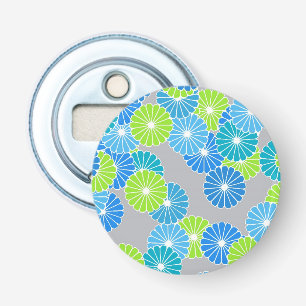 Art Deco flower pattern - blue and lime green Bottle Opener