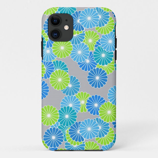 Art Deco flower pattern - blue and lime green Case-Mate iPhone Case (Back)