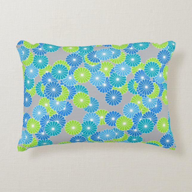 Art Deco flower pattern - blue and lime green Decorative Cushion (Front)