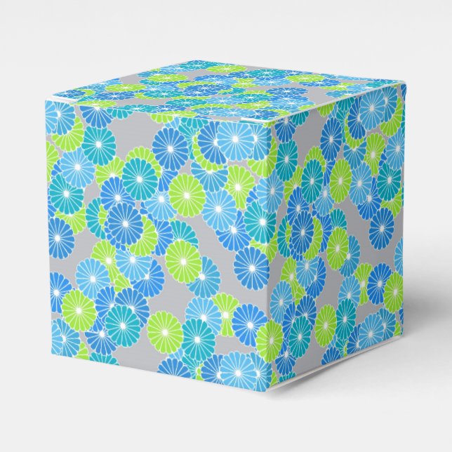 Art Deco flower pattern - blue and lime green Favour Box (Front Side)