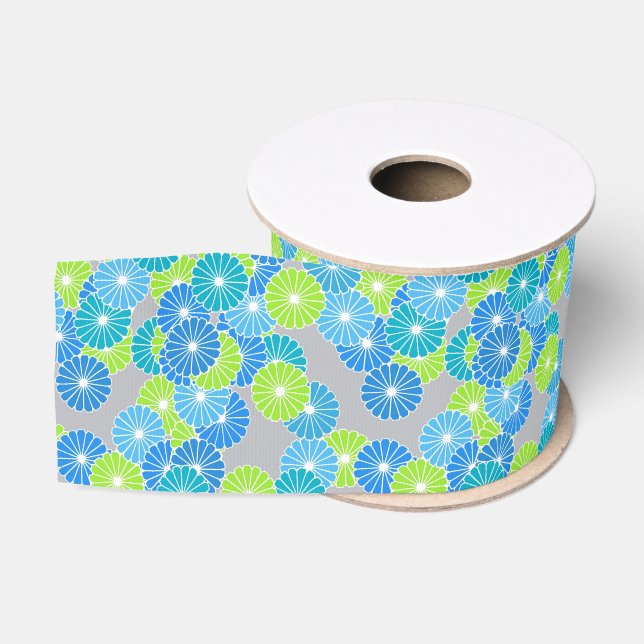 Art Deco flower pattern - blue and lime green Grosgrain Ribbon (Spool)