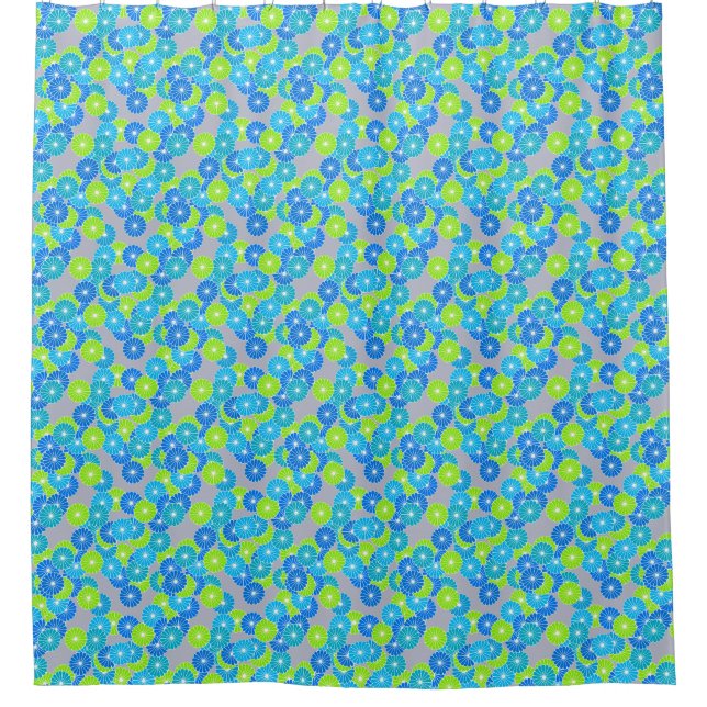 Art Deco flower pattern - blue and lime green Shower Curtain (Front)