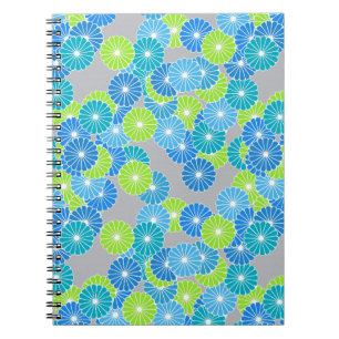 Art Deco flower pattern - blue and lime green Spiral Notebook