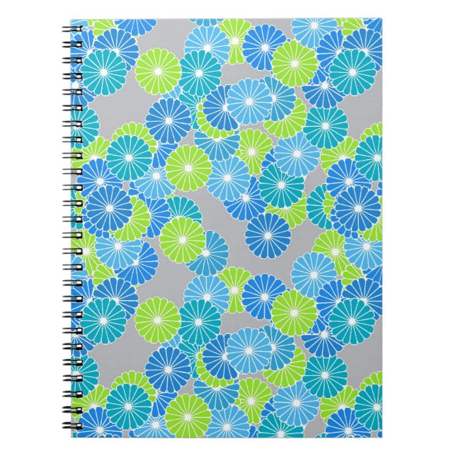 Art Deco flower pattern - blue and lime green Spiral Notebook (Front)