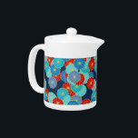 Art Deco flower pattern - blue, turquoise and red<br><div class="desc">An Art Deco pattern based on a traditional,  stylised chrysanthemum pattern used in Japanese textiles,  in shades of blue,  turquoise and bright red,  outlined in gold,  on a dark blue background</div>