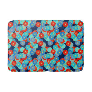 Art Deco flower pattern - blue, turquoise and red Bath Mat