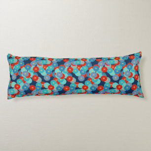 Art Deco flower pattern - blue, turquoise and red Body Cushion