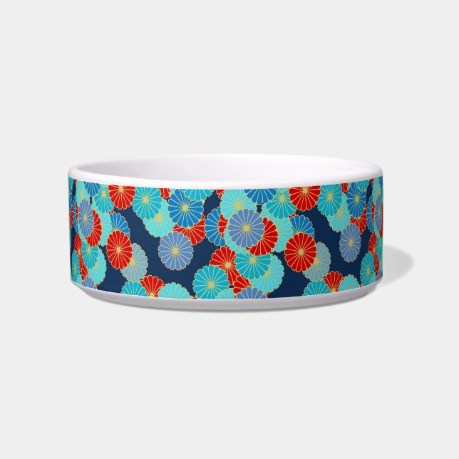 Art Deco flower pattern - blue, turquoise and red Bowl (Left)