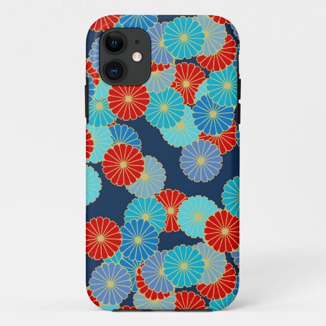 Art Deco flower pattern - blue, turquoise and red Case-Mate iPhone Case (Back)
