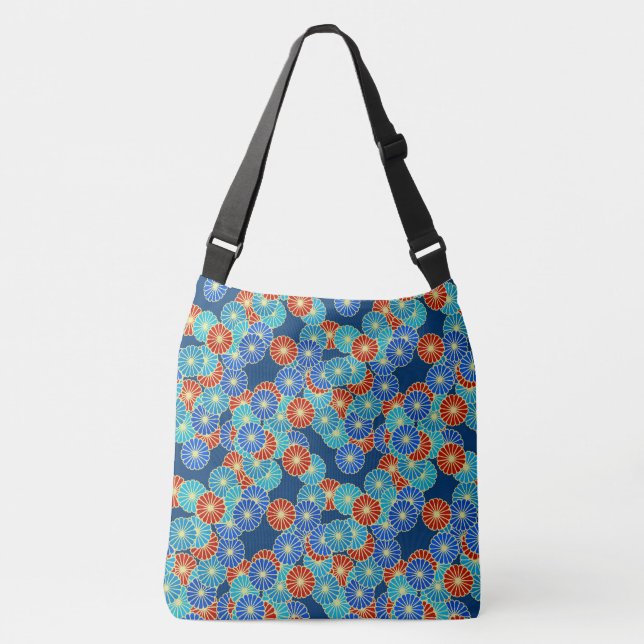 Art Deco flower pattern - blue, turquoise and red Crossbody Bag (Front)