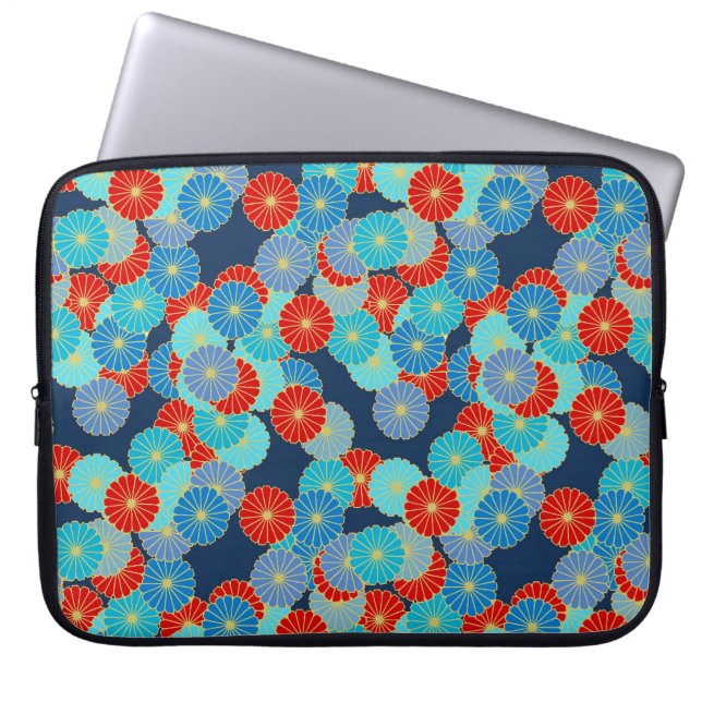Art Deco flower pattern - blue, turquoise and red Laptop Sleeve (Front)