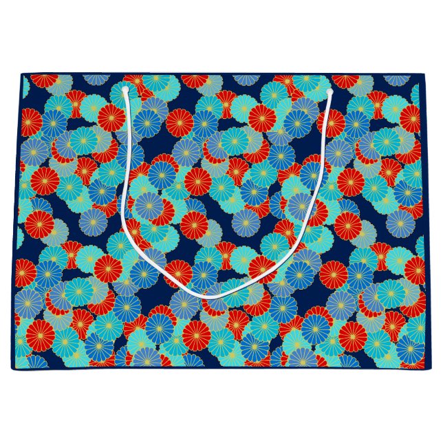 Art Deco flower pattern - blue, turquoise and red Large Gift Bag (Front)
