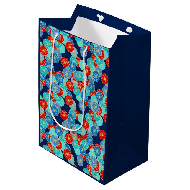Art Deco flower pattern - blue, turquoise and red Medium Gift Bag (Front Angled)