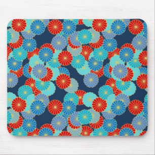 Art Deco flower pattern - blue, turquoise and red Mouse Pad