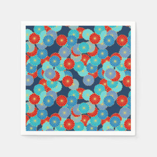 Art Deco flower pattern - blue, turquoise and red Napkin