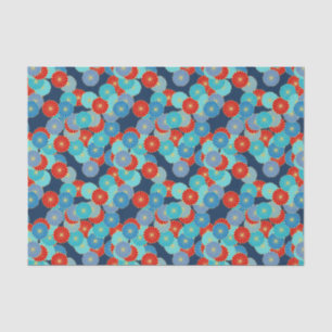 Art Deco flower pattern - blue, turquoise and red Tissue Paper