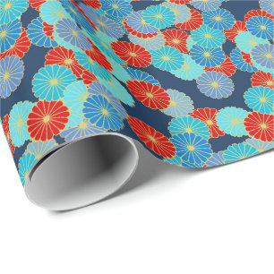 Art Deco flower pattern - blue, turquoise and red Wrapping Paper