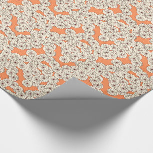 Art Deco flower pattern - cream on coral orange Wrapping Paper
