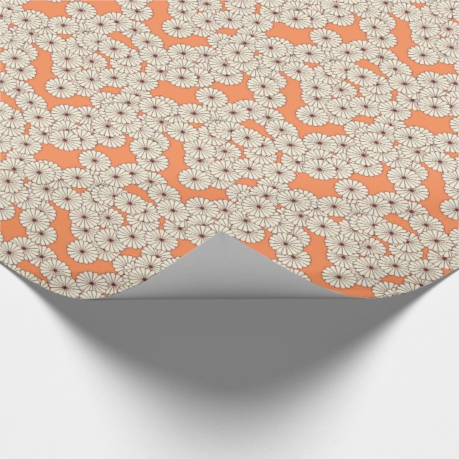 Art Deco flower pattern - cream on coral orange Wrapping Paper (Corner)