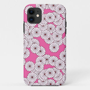 Art Deco flower pattern - cream on pink iPhone 11 Case
