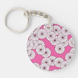 Art Deco flower pattern - cream on pink Key Ring