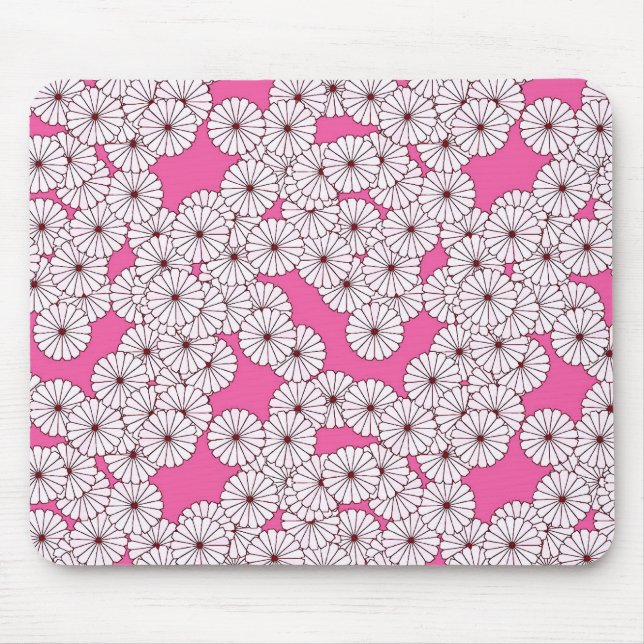Art Deco flower pattern - cream on pink Mouse Pad (Front)