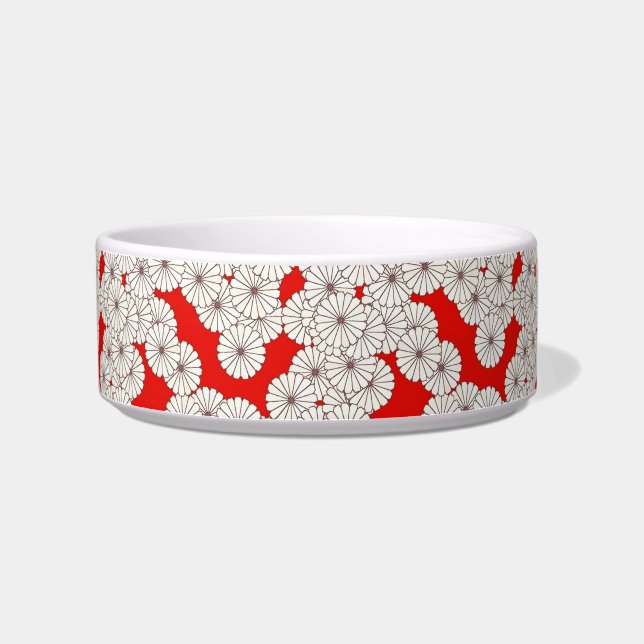 Art Deco flower pattern - cream on red Bowl (Left)