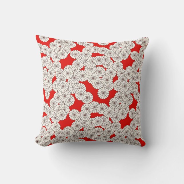 Art Deco flower pattern - cream on red Cushion (Front)