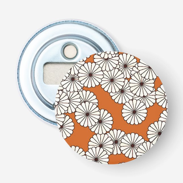 Art Deco flower pattern - cream on rust Bottle Opener (Front)