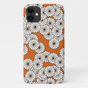 Art Deco flower pattern - cream on rust iPhone 11 Case