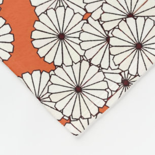 Art Deco flower pattern - cream on rust Fleece Blanket