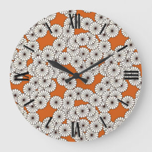 Art Deco flower pattern - cream on rust Large Clock