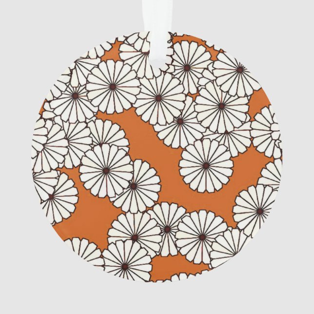 Art Deco flower pattern - cream on rust Ornament (Back)